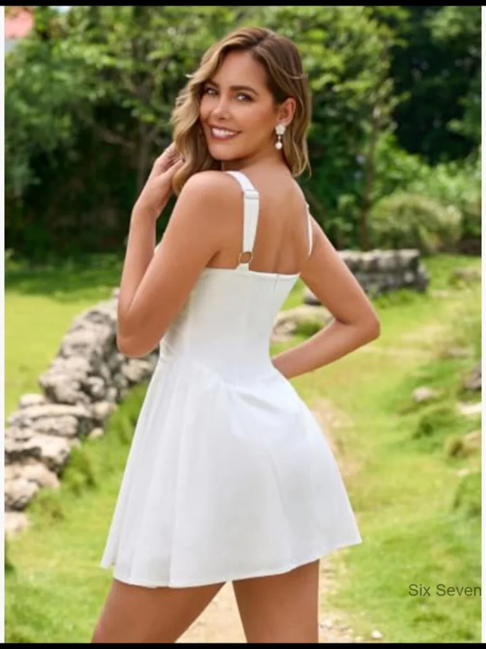 Lace Corset Mini Dress with Adjustable Straps and Ruched Bow Details - Picture 4 of 7